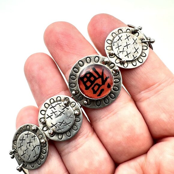 Antique Vintage Asian Happiness Bracelet Sterling Silver Chinese Character - Picture 1 of 6